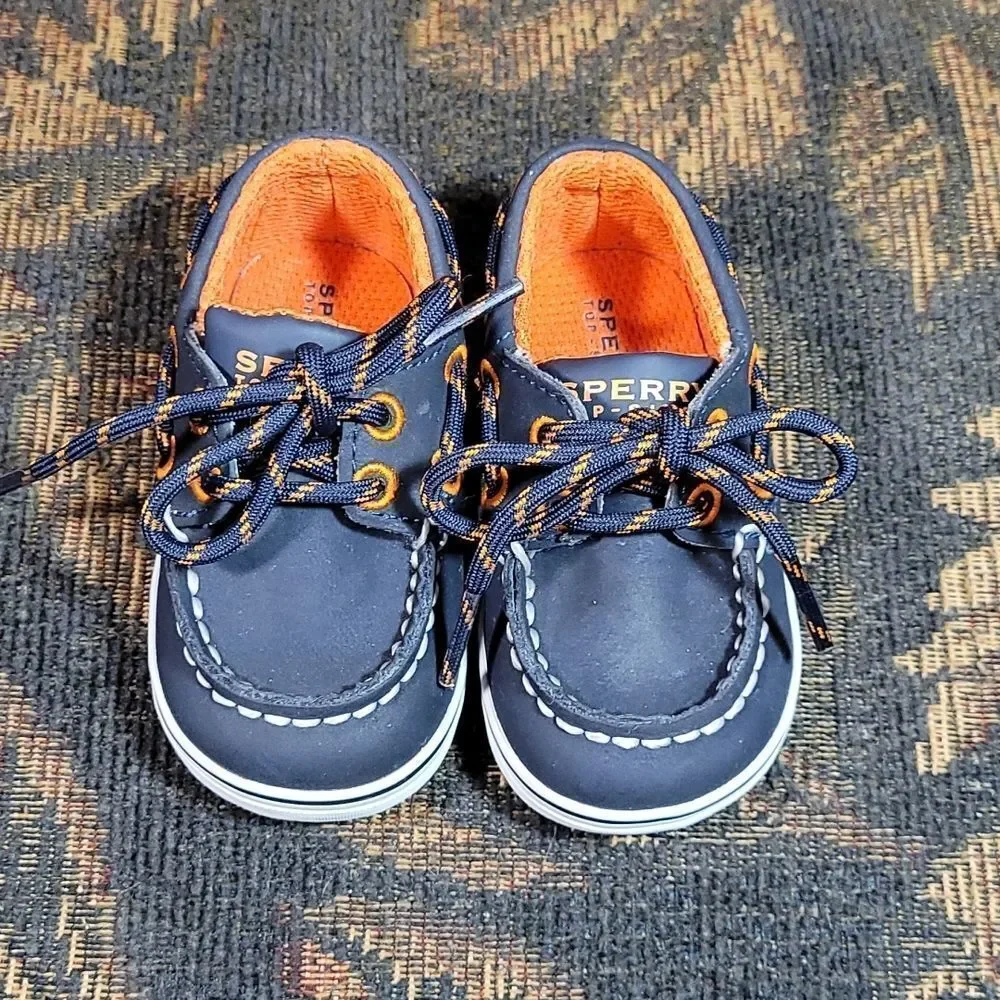 Sperry Topsider Intrepid Infant Navy with Orange Boat Shoe Size 2